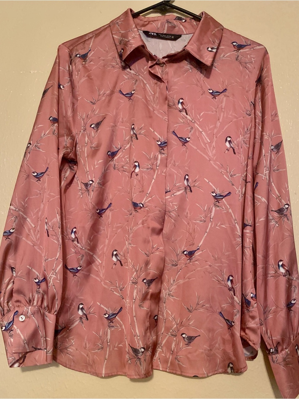 Zara Floral Bird Print Long-Sleeve Shirt - Dusty Rose